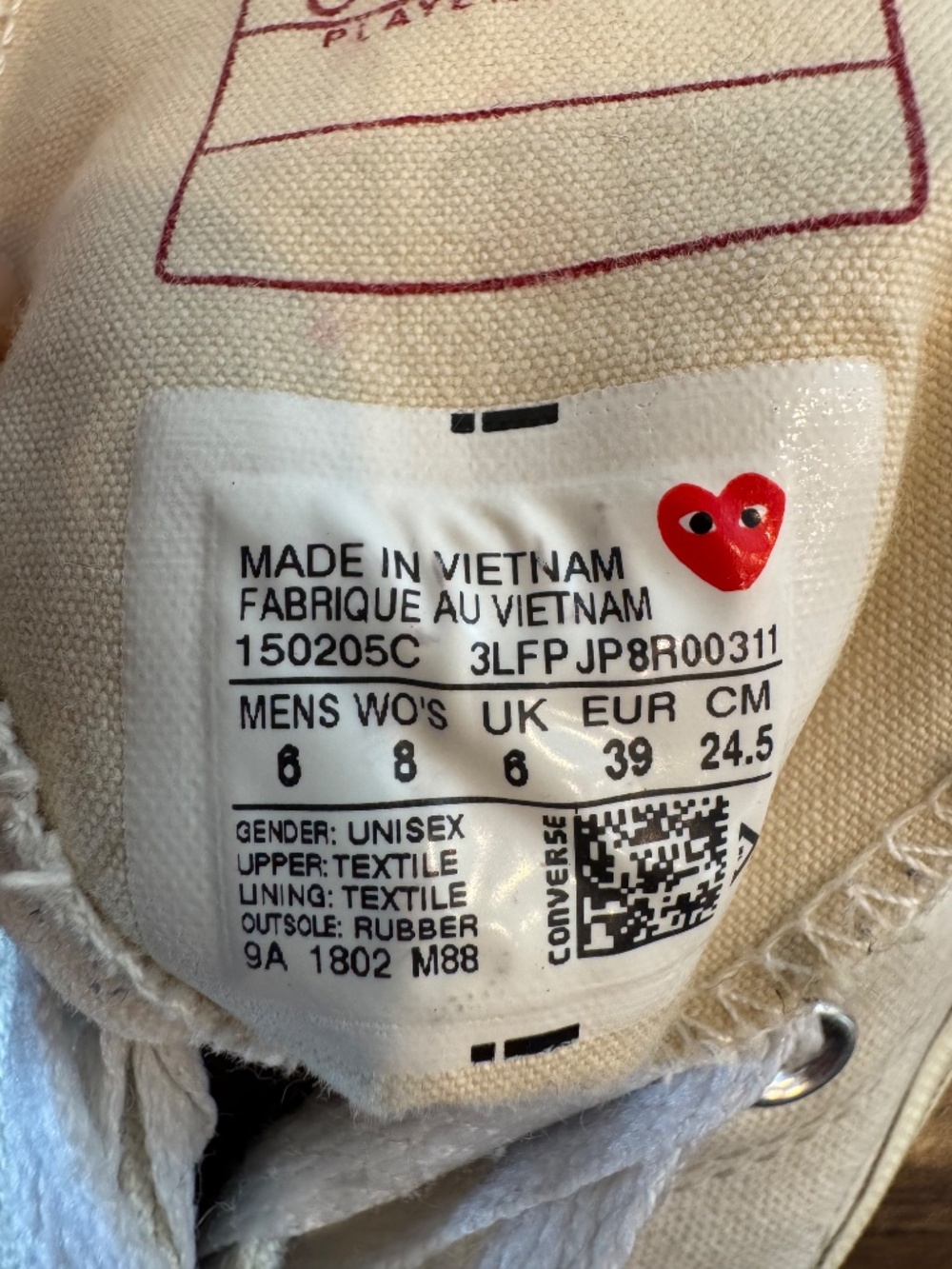 Converse x Comme des Garçons Play Chuck Taylor Heart High Top Sneakers Size 8 - Picture 5 of 6